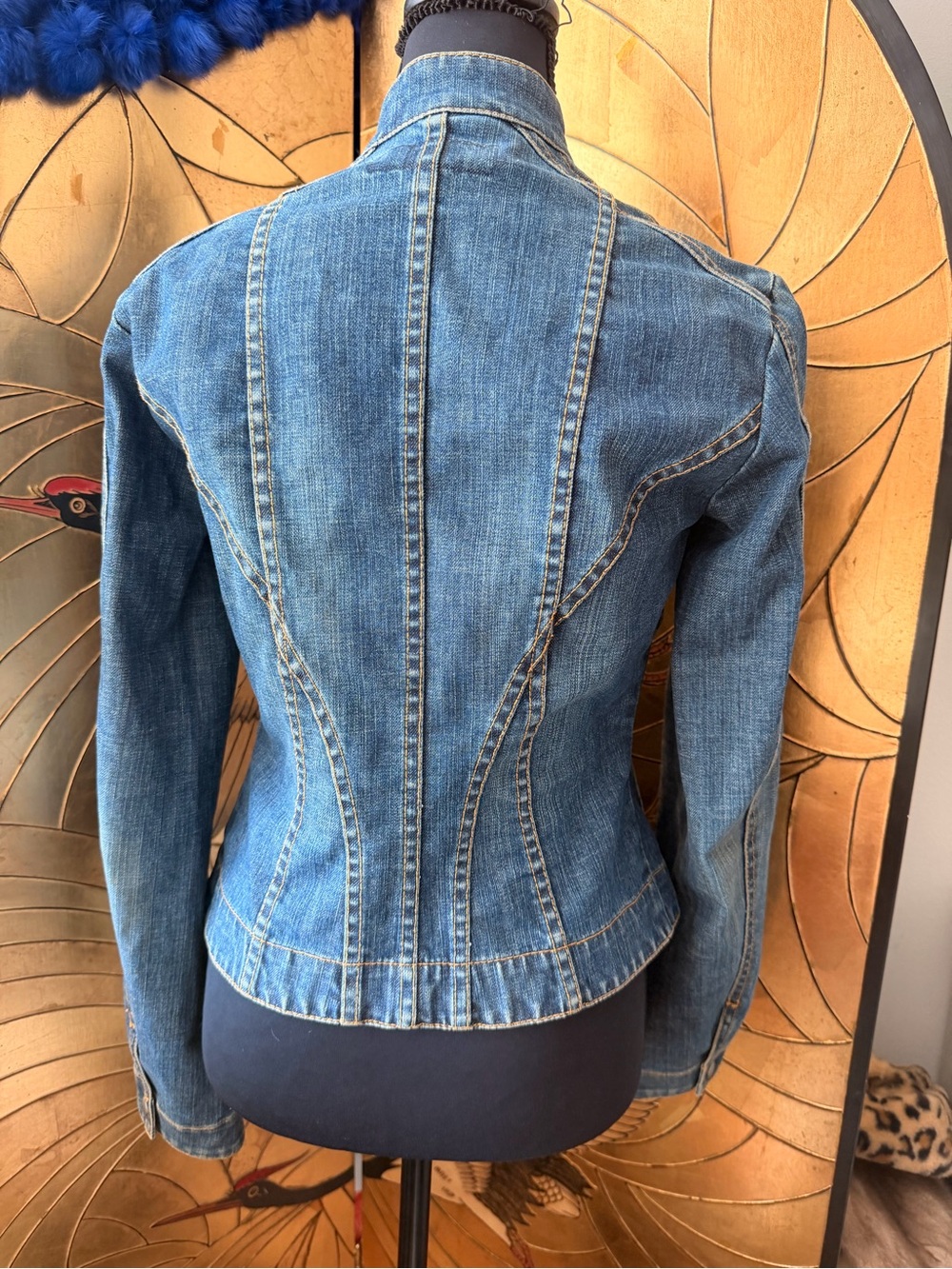 FCUK Jeans French Connection Y2K denim moto Jacket 90s racer jacket - Picture 6 of 8